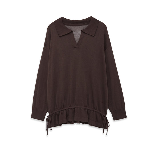 Damen Oversize‑Pullover mit Polokragen, V‑Ausschnitt und Tunnelzugsaum Nord Taschen