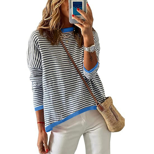 Damen Lässiger Gestreifter Pullover Nord Taschen