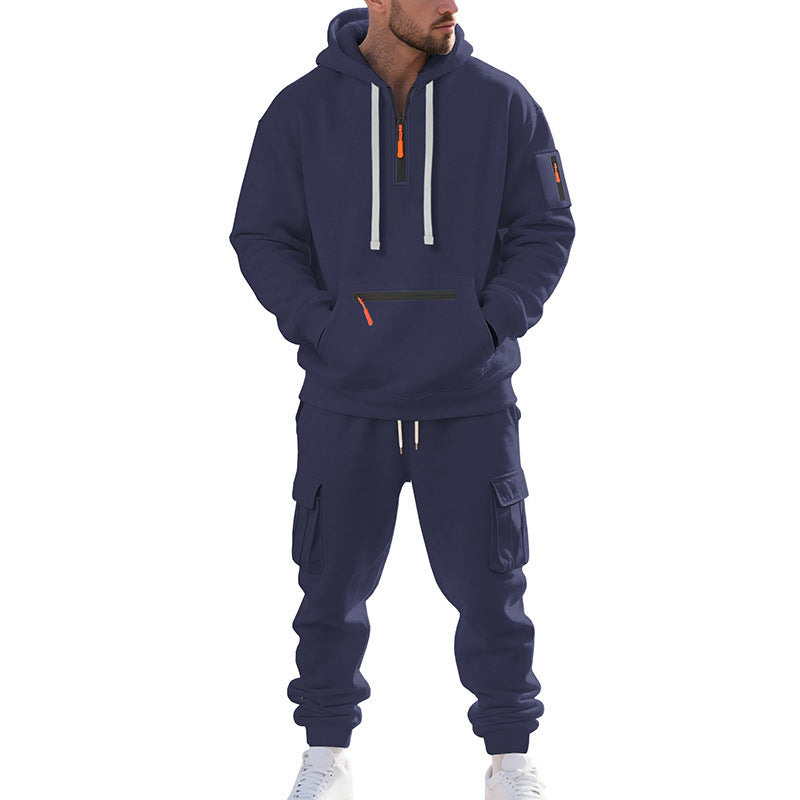 Herren Urbane Cargo-Jogging-Set mit Utility-Hoodie, Reißverschluss-Details und Cargo-Joggers Nord Taschen