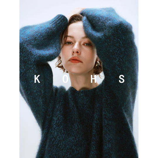 Damen Oversize Mohair-Optik Pullover mit Rundhalsausschnitt Nord Taschen