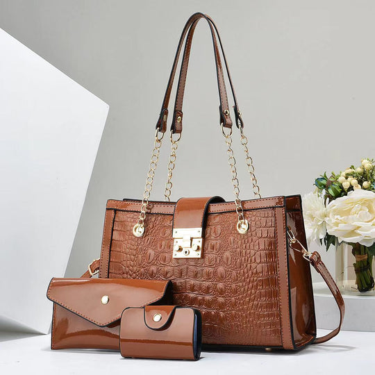 Damen Handtaschen-Set mit exklusiver Kroko-Prägung und abnehmbarer Clutch Nord Taschen