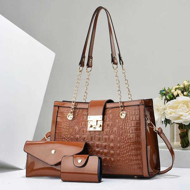 Damen Handtaschen-Set mit exklusiver Kroko-Prägung und abnehmbarer Clutch Nord Taschen