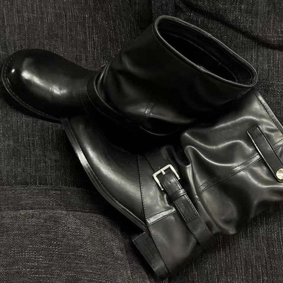 Damen Lederstiefel mit modischen Schnallenverzierungen Nord Taschen