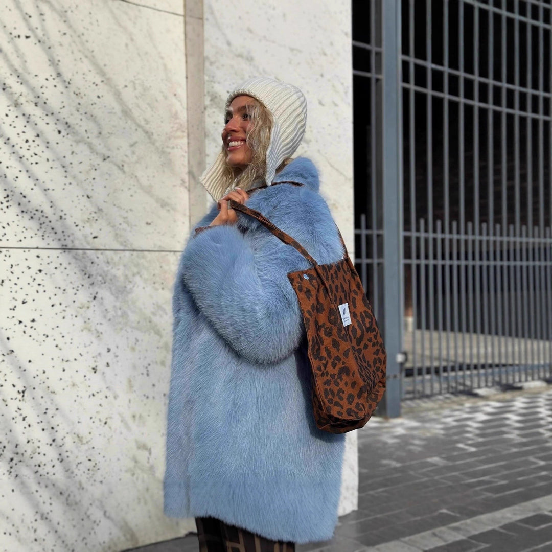 Damen Kurzer luxuriöser Kunstpelzmantel mit voluminösem Schalkragen und Boxy‑Silhouette Nord Taschen