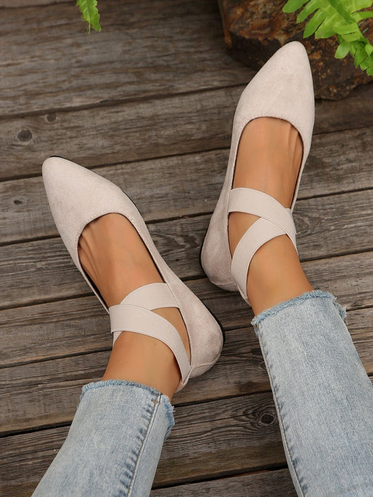 Damen elegante Ballerinas mit gekreuzten Riemen und weichem Obermaterial