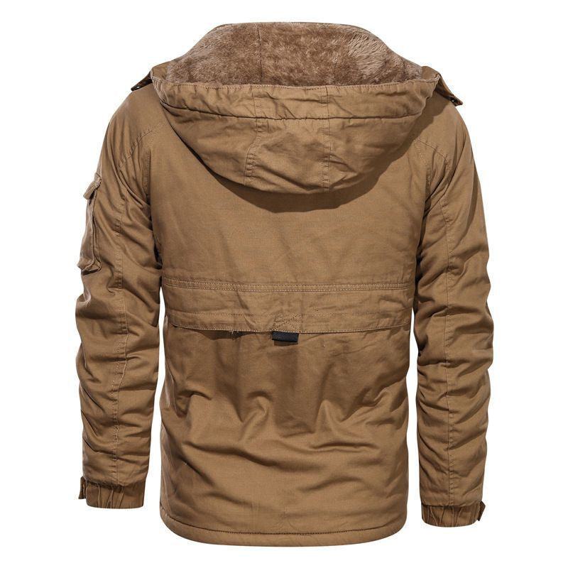 Herren thermoisolierte Canvas‑Fieldjacke mit Kapuze, Teddyfutter und Multifunktions‑Taschen Nord Taschen