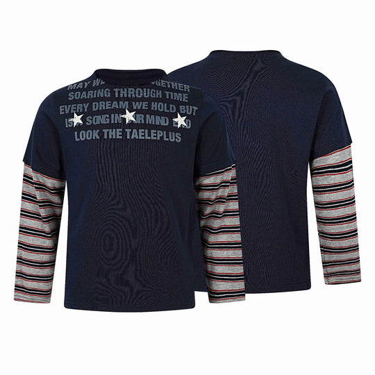Herren Langes Layering-Longsleeve mit Stern-Applikation und gestreiften Unterärmeln Nord Taschen