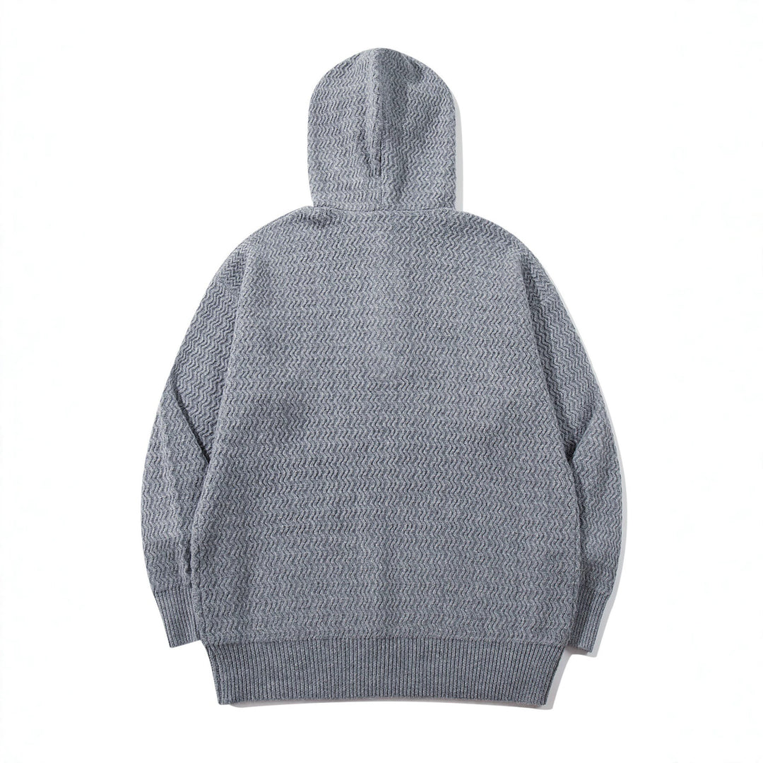 Unisex Strukturierter Kapuzen‑Strickpullover mit Henley‑Knopfleiste Nord Taschen
