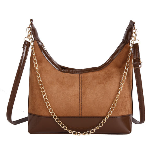 Damen Schultertasche mit luxuriösem Veloursleder und goldener Kettenverzierung Nord Taschen