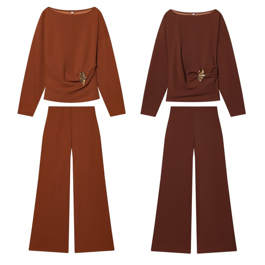 Damen Zweiteiliges Loungewear-Set mit gedrehtem Saumdetail und weiter Highwaist-Hose Nord Taschen