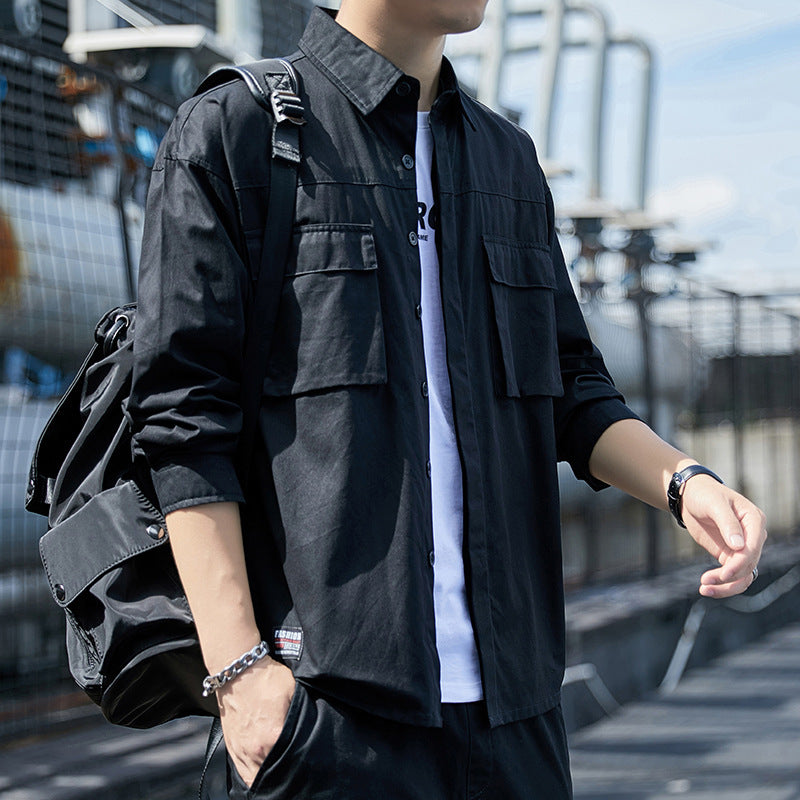 Herren Overshirt im Utility-Canvas-Look mit Brustpattentaschen und geradem Schnitt Nord Taschen