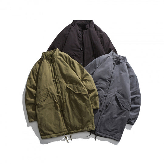 Herren Isolierende Parkajacke im Oversize‑Cut mit Sherpa‑Futter und Tunnelzugsaum Nord Taschen