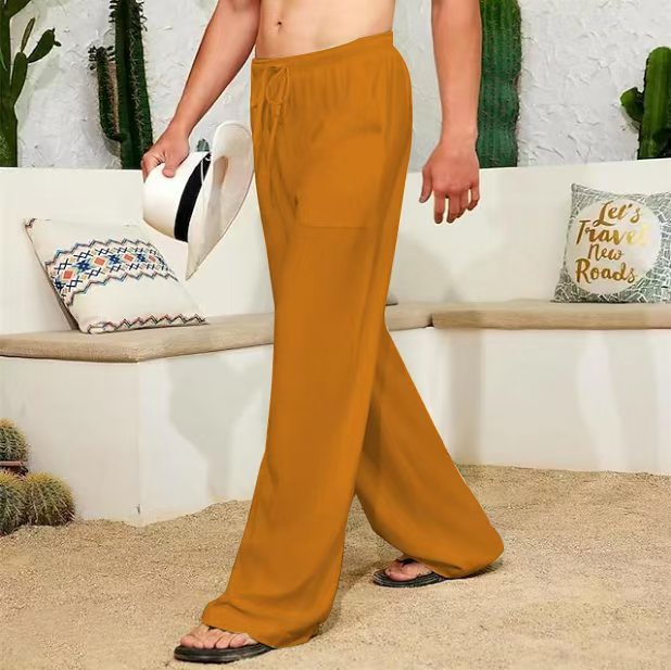 Herren weite Leinenhose mit Tunnelzug, aufgesetzten Seitentaschen und Relaxed-Fit Nord Taschen