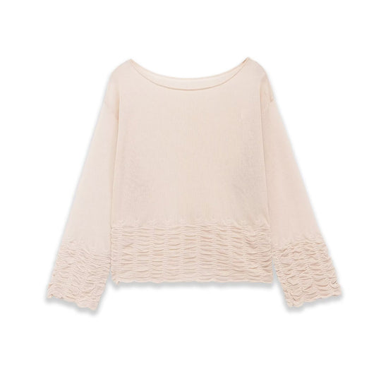 Damen Weites Strickpullover-Top mit U-Boot-Ausschnitt und gerafftem Volantsaum Nord Taschen