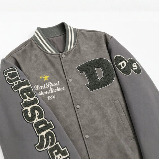 Herren Varsity-Bomberjacke im College-Stil aus Lederimitat mit Applikationen Nord Taschen