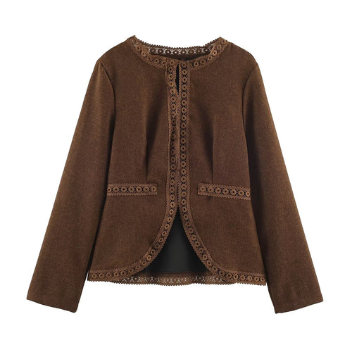 Damen Taillierte Kurzjacke im Vintage-Tweed mit gehäkelter Spitzenborte Nord Taschen