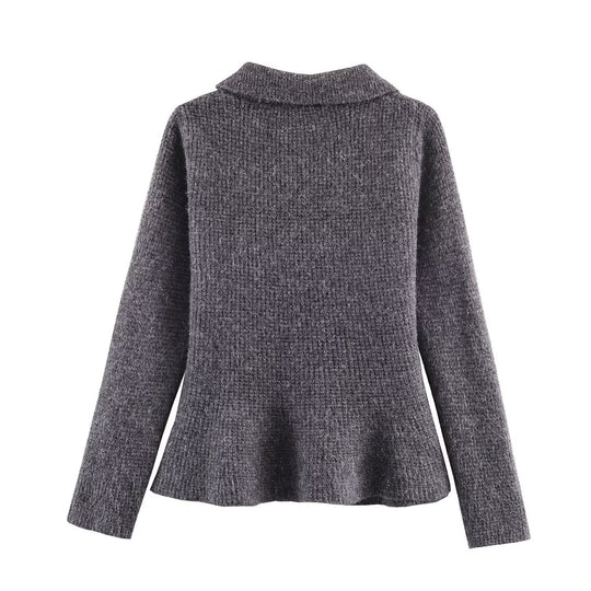 Damen Doppelreihige Bouclé-Jacke mit Schößchen, aufgesetzten Taschen und Hemdkragen Nord Taschen