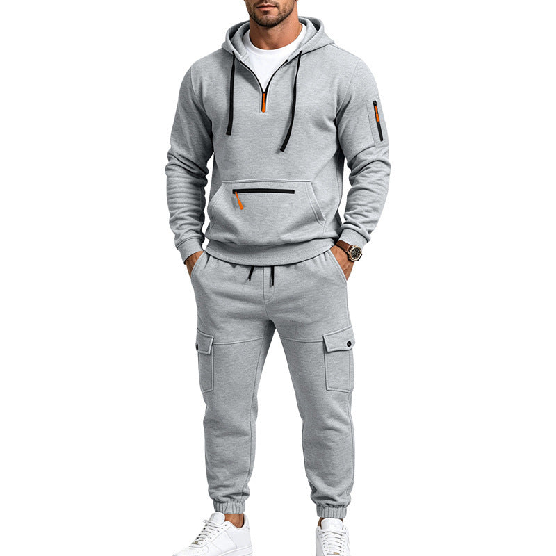 Herren Cargo-Jogging-Set mit Kapuze, halbem Reißverschluss und Mehrfachtaschen Nord Taschen