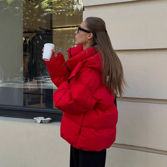 Damen Kurz geschnittene Stepp-Winterjacke mit hoher Kragenkapuze und wattierter Thermofütterung Nord Taschen