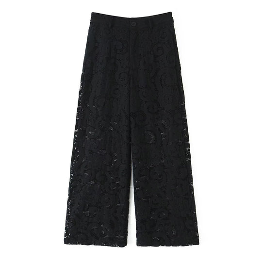 Damen Weite Spitzenhose mit hoher Taille und gefütterter Innenlage Nord Taschen