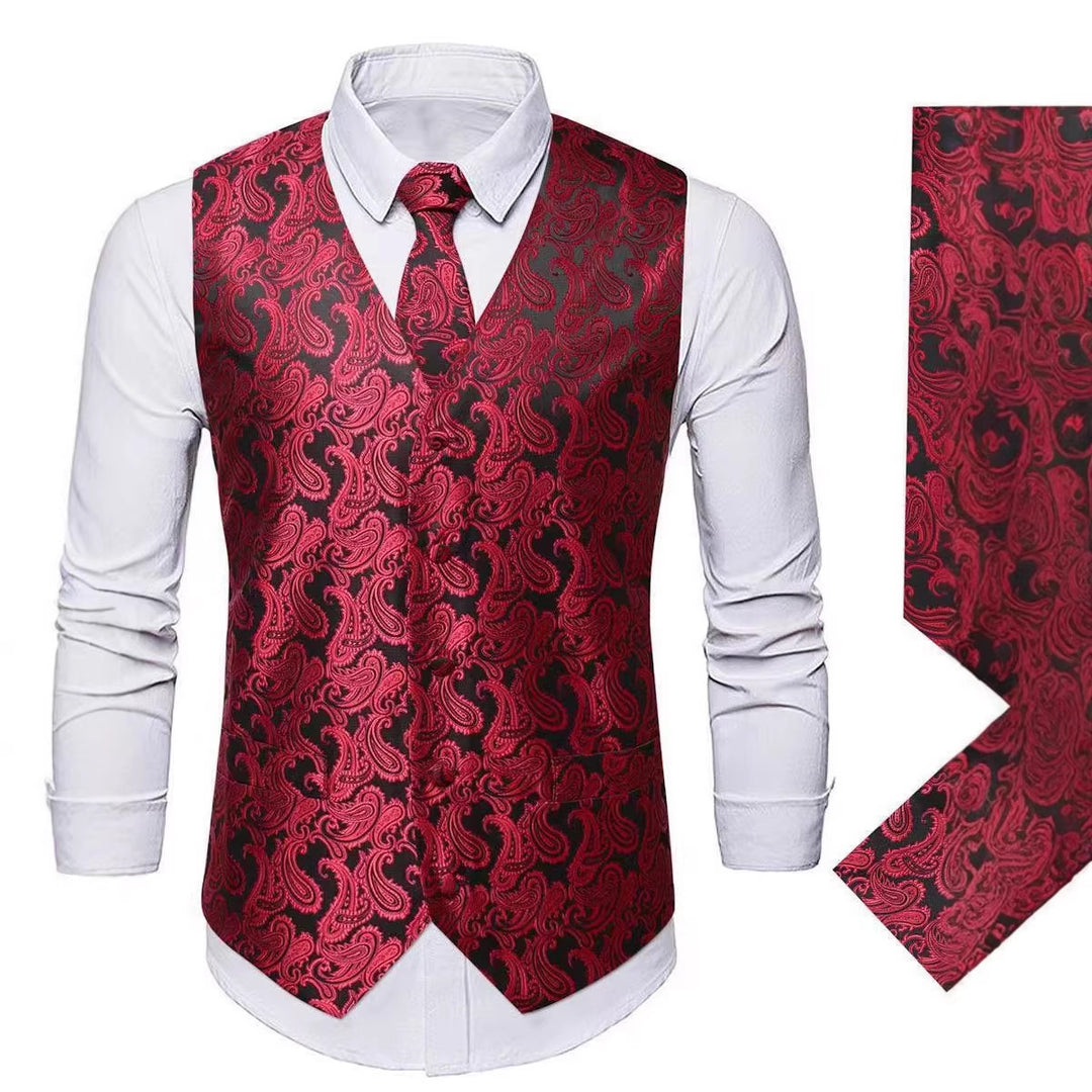 Herren Paisley Satin Anzugweste Set mit Krawatte und Einstecktuch Nord Taschen