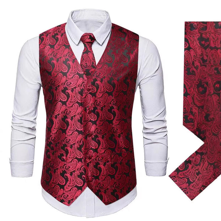 Herren Paisley Satin Anzugweste Set mit Krawatte und Einstecktuch Nord Taschen