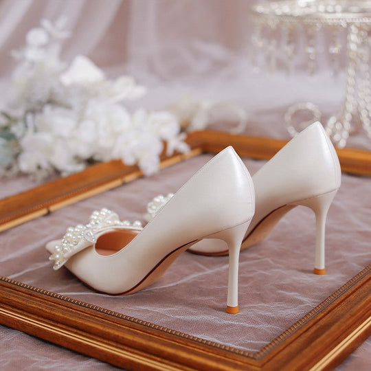 Damen Hochwertige Hochzeitspumps mit Perlenapplikation und raffiniertem Schleifendetail
