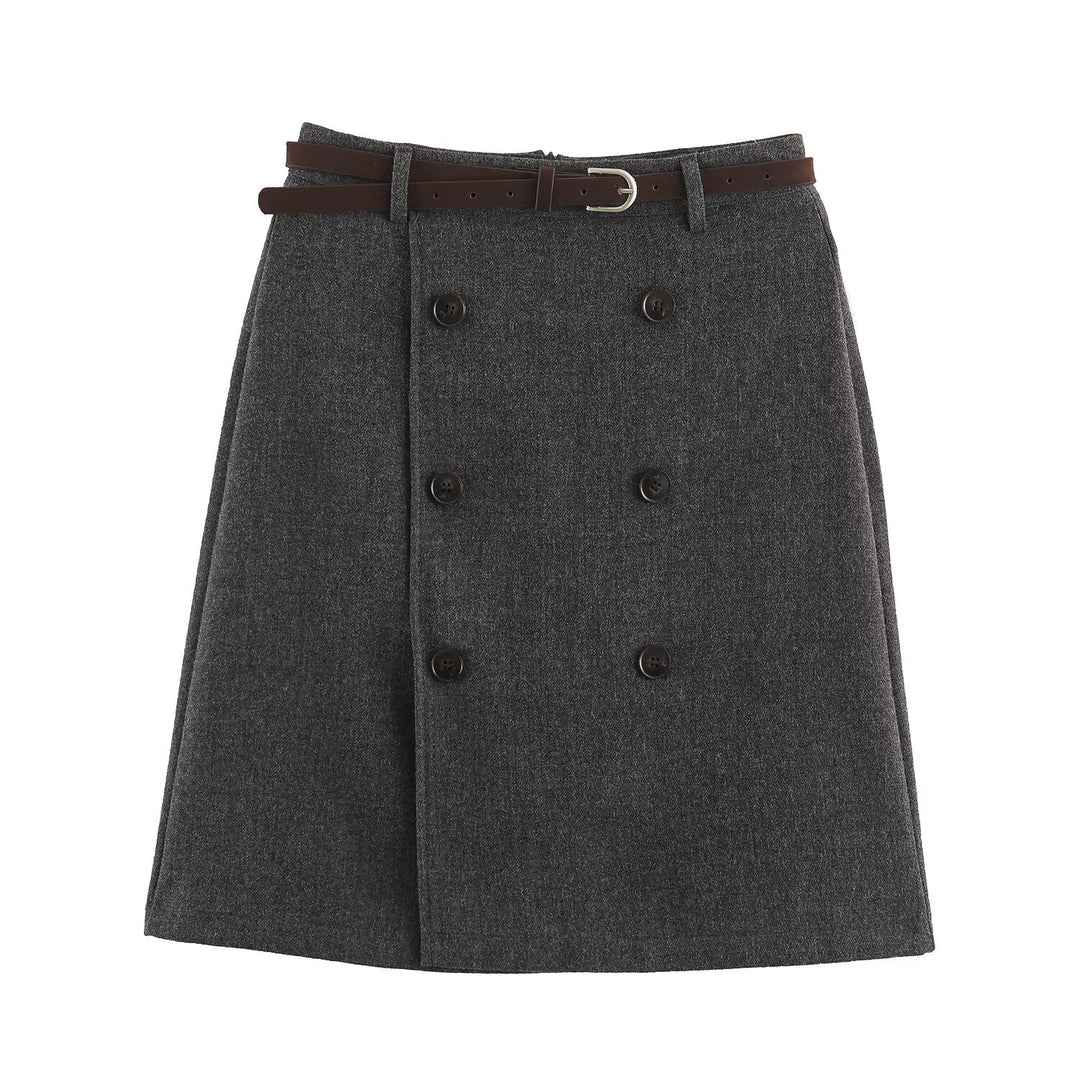 Damen Midirock im A-Linien-Cut mit doppelreihiger Knopfleiste und Taillengürtel Nord Taschen