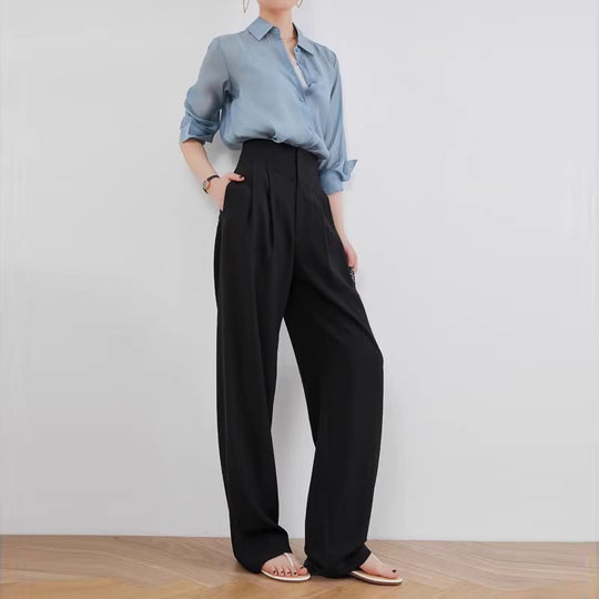Damen Elegante und lässige High-Waist Stoffhose Nord Taschen
