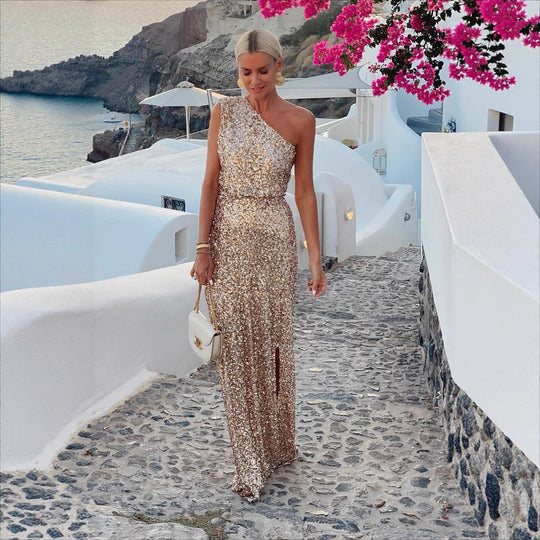 Damen Elegantes Abendkleid mit funkelndem Paillettenstoff und seitlichem Schlitz - Vittorelli