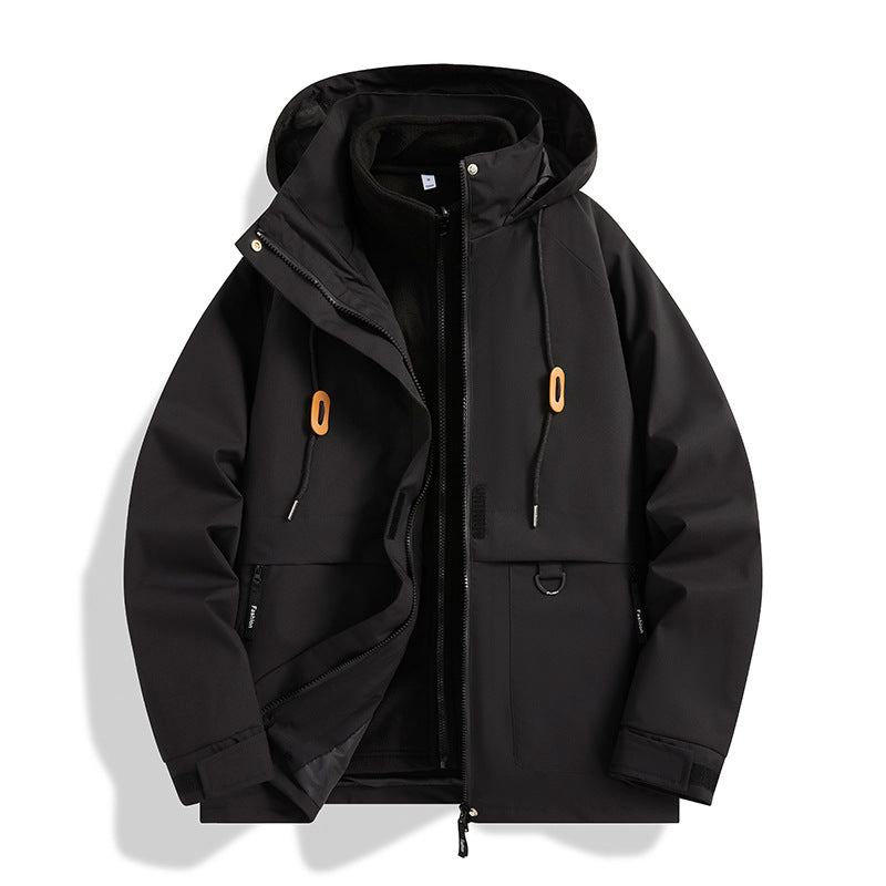 Herren Mehrlagige Softshell-Utilityjacke mit integriertem Fleece-Innenjackett, Kordelzugkapuze und Multifunktions-Taschen Nord Taschen