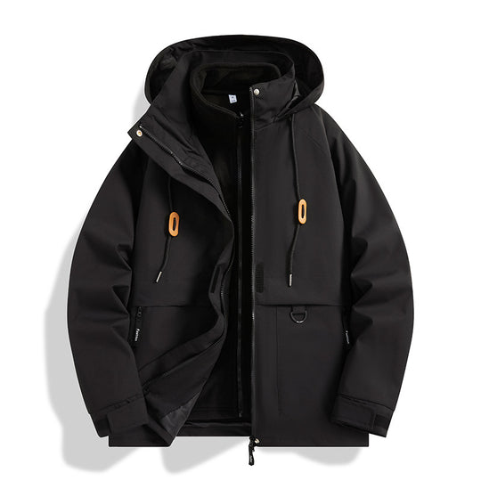 Herren Mehrlagige Softshell-Utilityjacke mit integriertem Fleece-Innenjackett, Kordelzugkapuze und Multifunktions-Taschen Nord Taschen