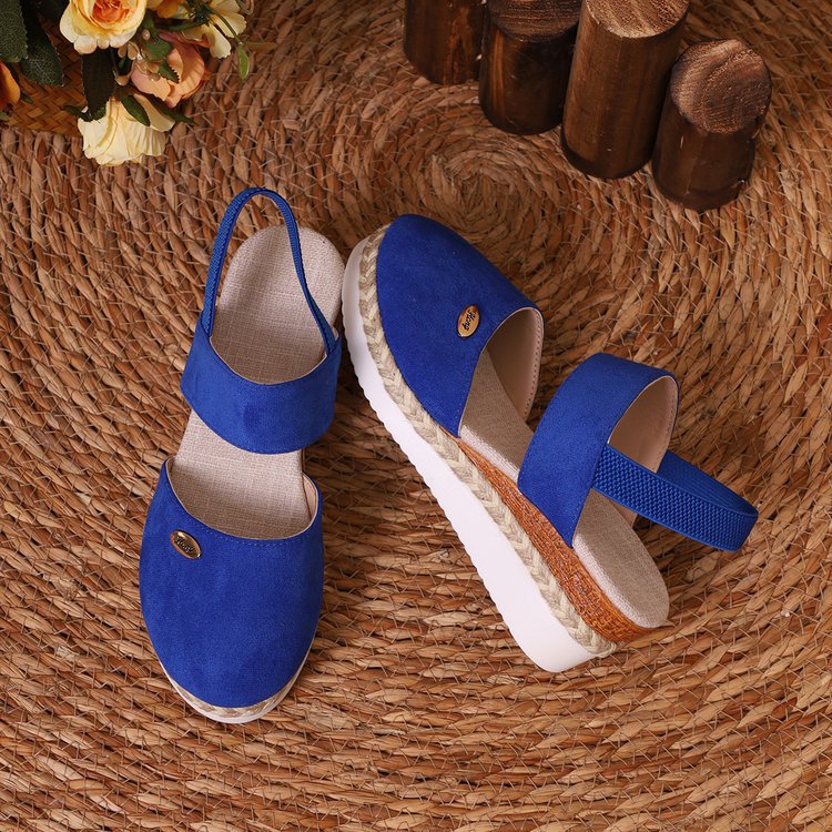 Damen  Espadrille-Keilpantoletten mit elastischem Fersenriemen, Veloursoptik-Obermaterial und geflochtenem Jute-Plateau Nord Taschen