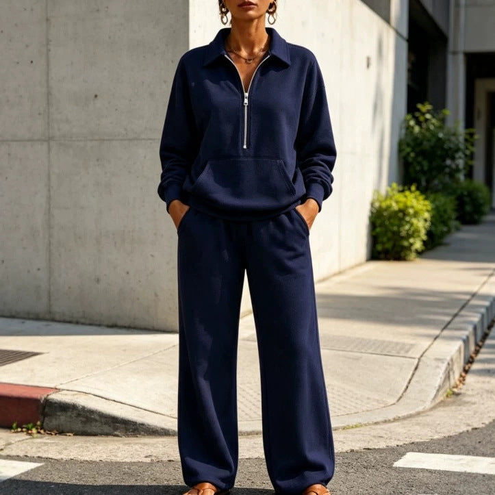 Damen Lässiges Sweat-Set mit Halbzip-Pullover und weiter Jogginghose Nord Taschen