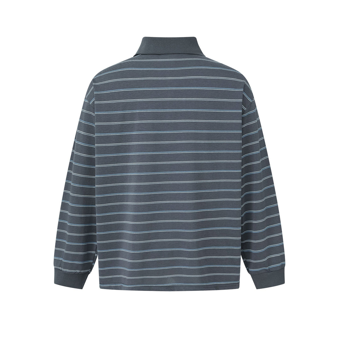 Herren Langarm-Poloshirt im Oversize‑Schnitt mit feinen Streifen und Rippkragen Nord Taschen