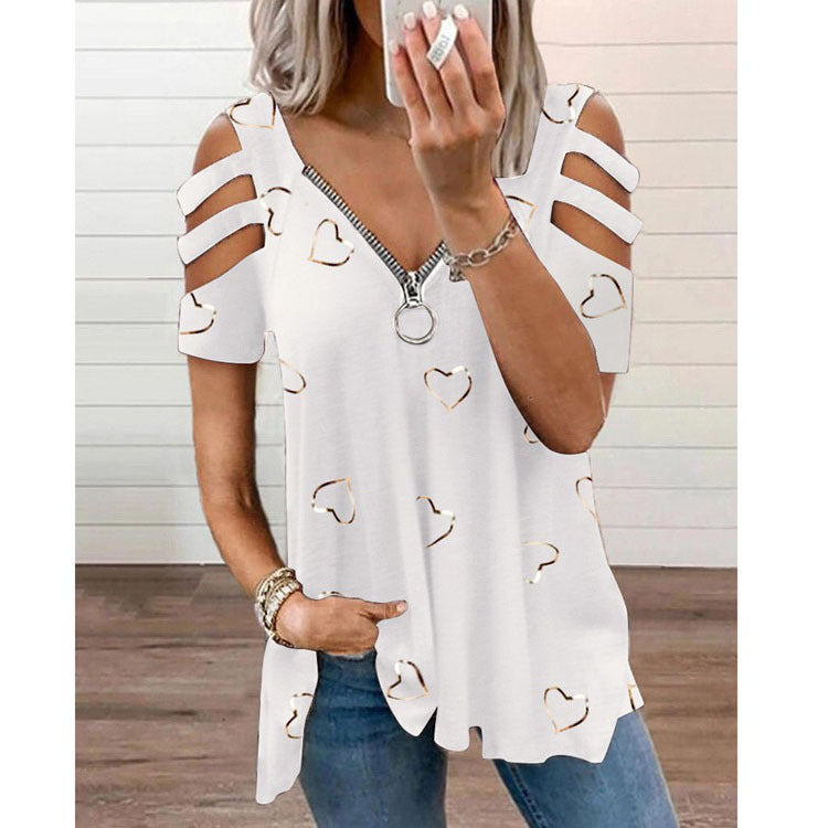 Damen V-Ausschnitt T-Shirt mit Cut-Outs und Herzdesign