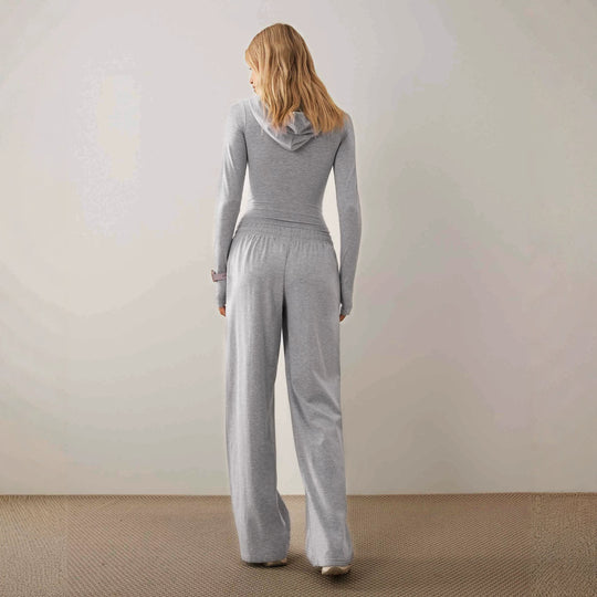 Damen Zweiteiliges Loungewear-Set geripptes Crop-Kapuzenoberteil mit Reißverschluss und Daumenloch sowie weiter Jogginghose Nord Taschen
