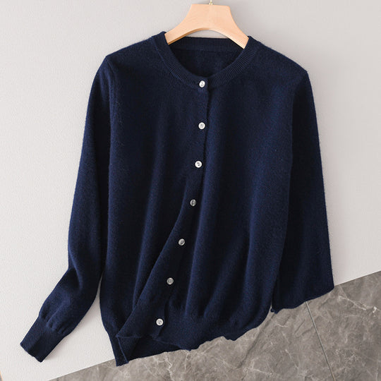 Damen Leichter Rundhals-Knopfcardigan in Kaschmiroptik mit feiner Rippkante und lässiger Silhouette Nord Taschen