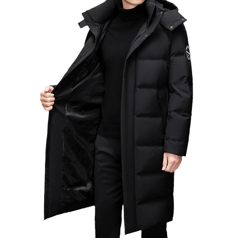 Herren Maxilanger Thermosteppmantel mit hohem Kragen und verdeckter Front Nord Taschen