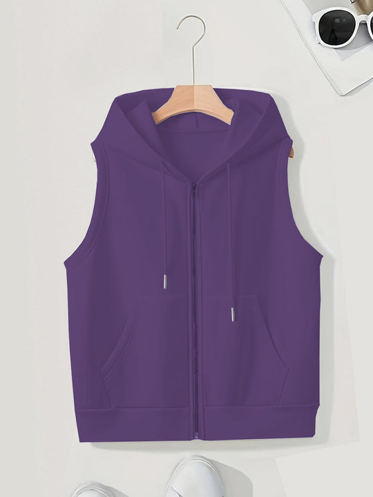 Damen Ärmellose Zip‑Hoodie‑Weste aus weichem Sweat mit Kängurutaschen Nord Taschen