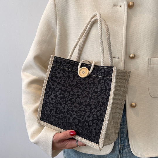Damen Jute-Handtasche mit floraler Struktur und stilvollen Details Nord Taschen