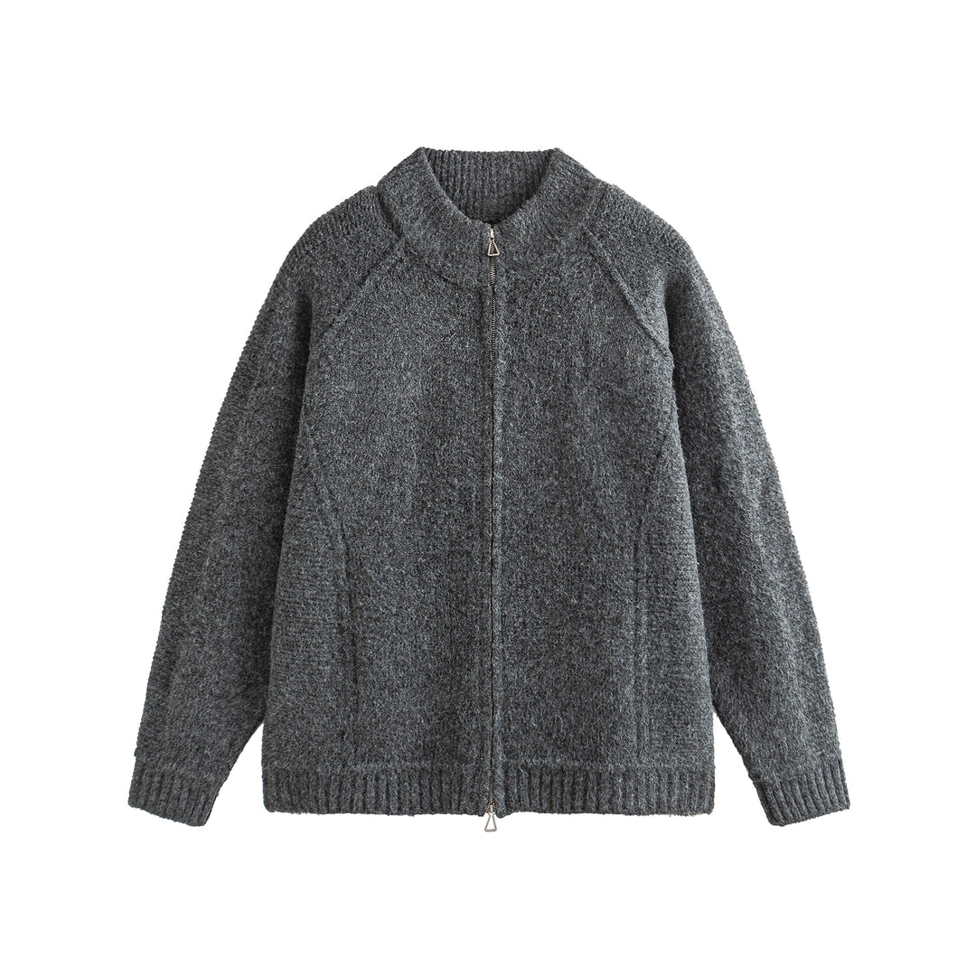 Unisex Strick-Zipjacke im Boxy-Cut mit hohem Rippkragen und Raglanärmeln Nord Taschen