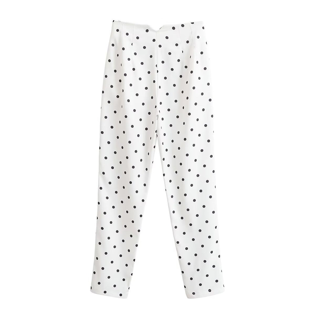 Damen Taillierte Stoffhose mit schmalem Bein, Bundfalten und Pünktchenmuster Nord Taschen