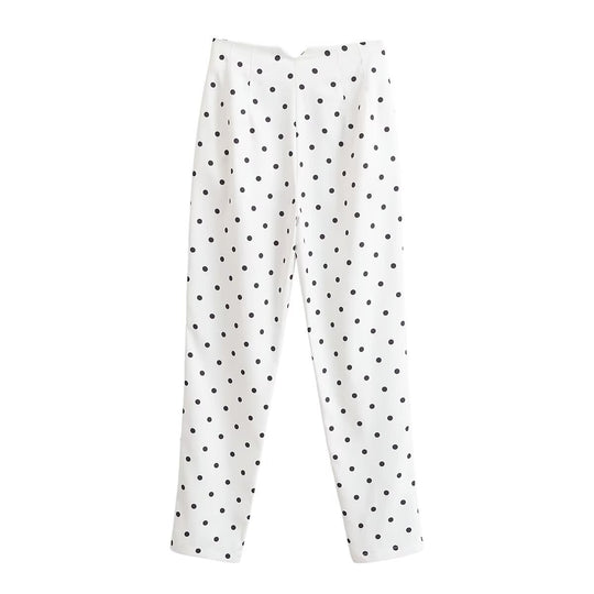 Damen Taillierte Stoffhose mit schmalem Bein, Bundfalten und Pünktchenmuster Nord Taschen