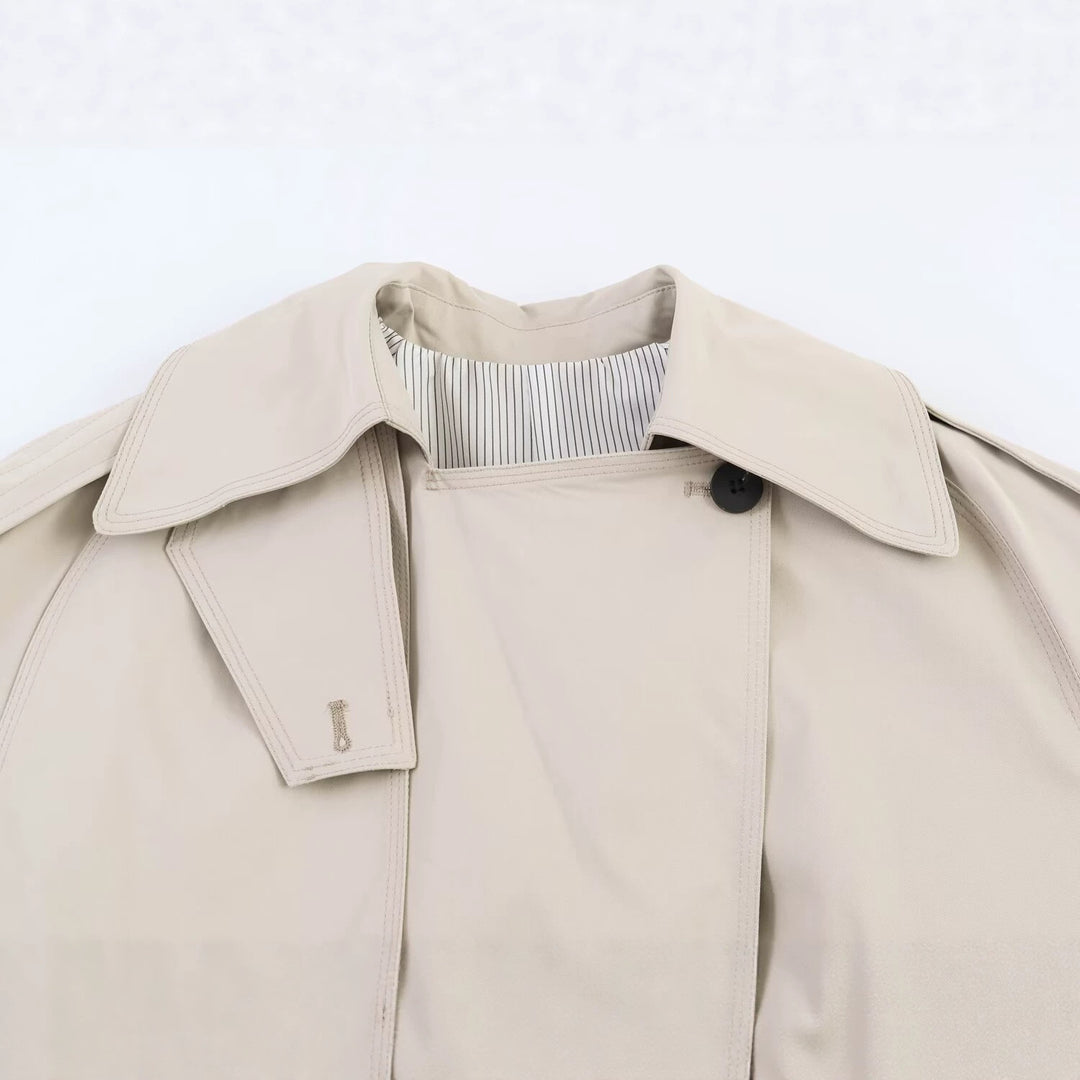 Damen Kurz-Trenchcoat mit Taillengürtel und Cape-Detail Nord Taschen
