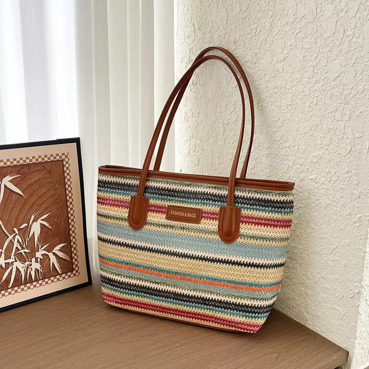 Damen elegante Strohtasche mit hochwertigen Lederakzenten Nord Taschen