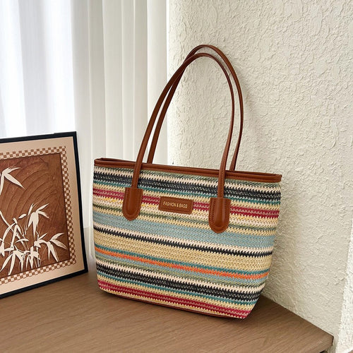 Damen elegante Strohtasche mit hochwertigen Lederakzenten Nord Taschen