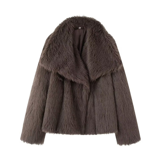 Damen Kurzer Boxy-Faux-Fur-Mantel mit großzügigem Schalkragen und weichem Innenfutter Nord Taschen