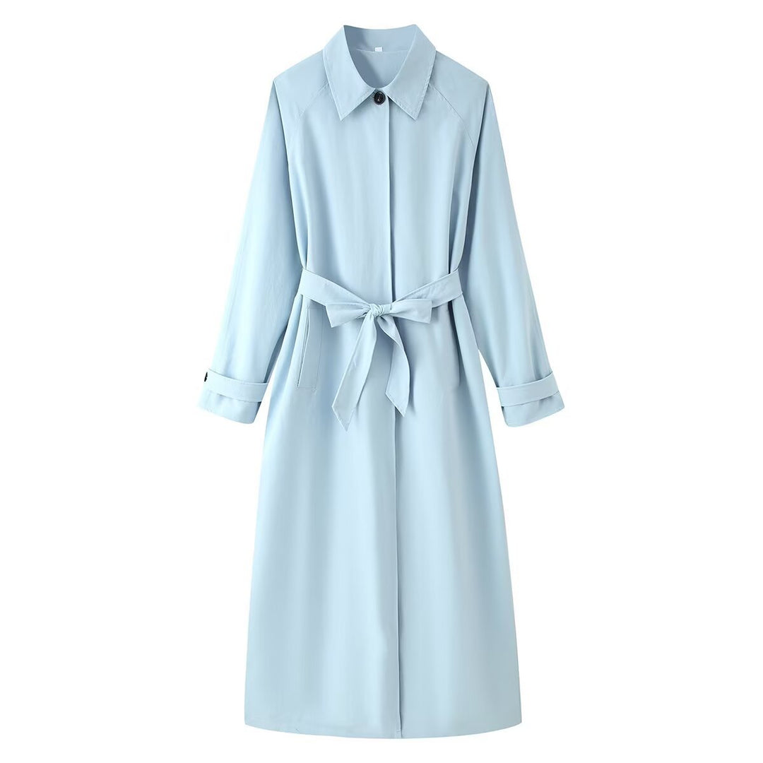 Damen Leichter Maxi-Trenchcoat mit verdeckter Knopfleiste, Bindegürtel und Hemdkragen Nord Taschen