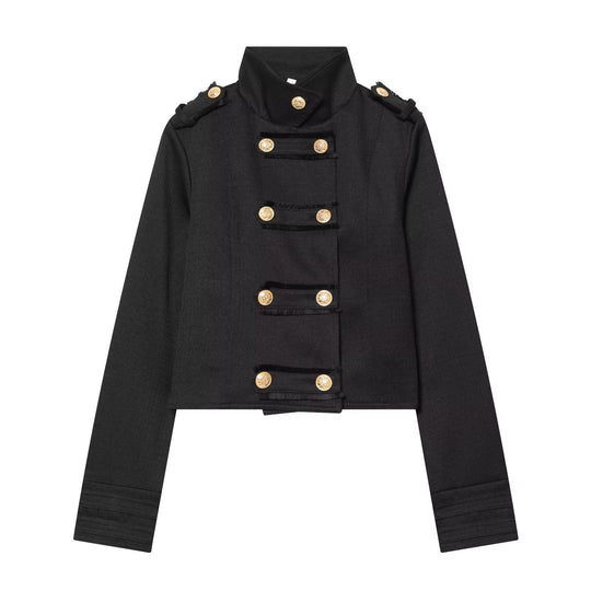 Damen Cropped Militärblazer mit Stehkragen, Epauletten und dekorativer Zierknopfleiste Nord Taschen